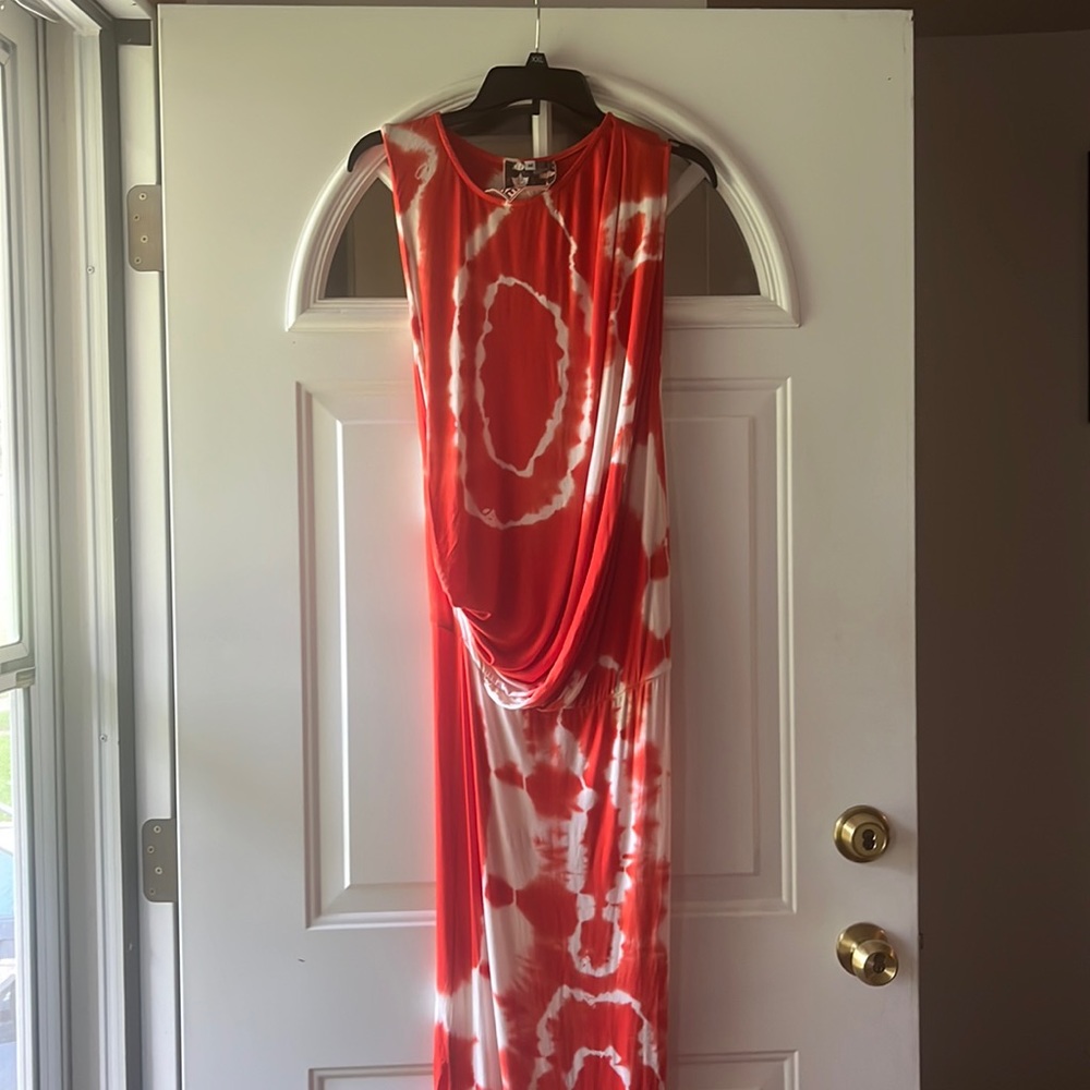Young Fabulous & Broke Orange and White Tie-Dye Draped Maxi Dress